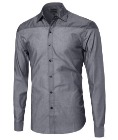 Men's Everyday Basic Button-Collar Chambray Long Sleeve Shirt