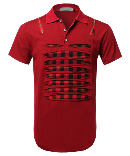 Men's Men's Zippered Shoulder Round Hem Polo