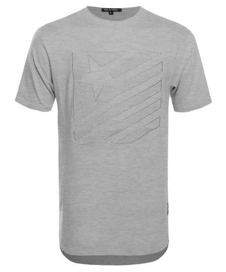 Men's Solid Patched Tee with Slight Round Hem