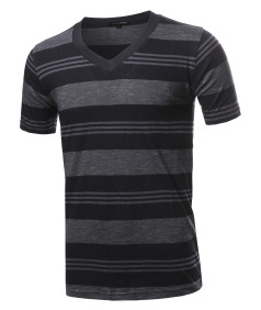 Men's Casual Soft Striped V-neck Short Sleeve Cotton T-Shirt