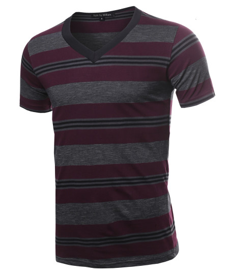 Men's Casual Soft Striped V-neck Short Sleeve Cotton T-Shirt