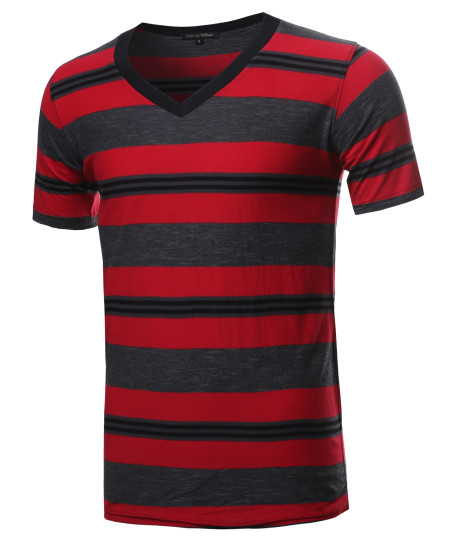 Men's Casual Soft Striped V-neck Short Sleeve Cotton T-Shirt