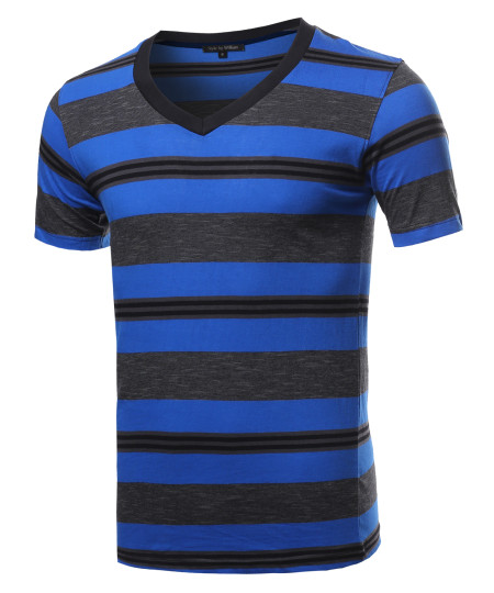 Men's Casual Soft Striped V-neck Short Sleeve Cotton T-Shirt