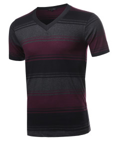 Men's Casual Soft Striped V-neck Short Sleeve Cotton T-Shirt