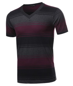 Men's Casual Soft Striped V-neck Short Sleeve Cotton T-Shirt