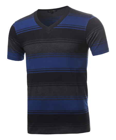 Men's Casual Soft Striped V-neck Short Sleeve Cotton T-Shirt