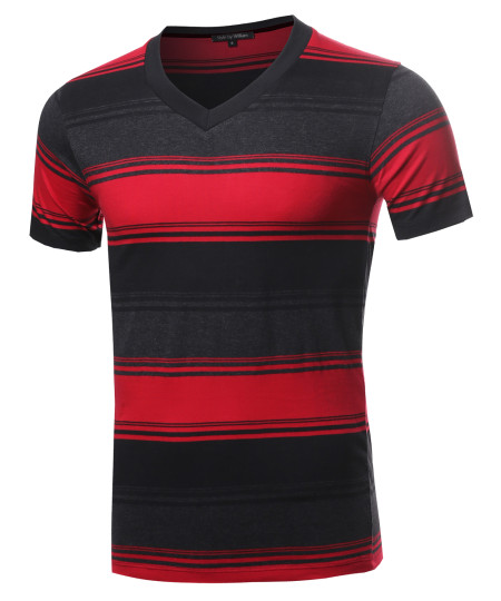 Men's Casual Soft Striped V-neck Short Sleeve Cotton T-Shirt