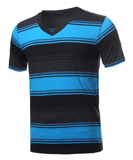 Men's Casual Soft Striped V-neck Short Sleeve Cotton T-Shirt