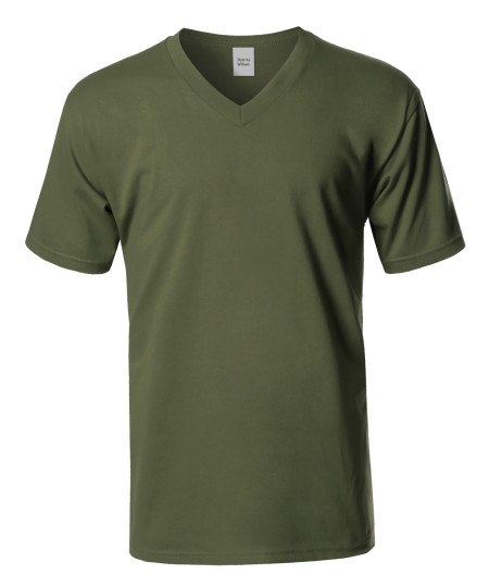 Men's Basic Short Sleeve V-neck Cotton T-shirt S-5XL MADE IN USA