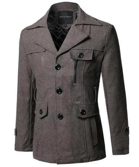 Men's Classic Tweed Pattern Detachable Belt Coat