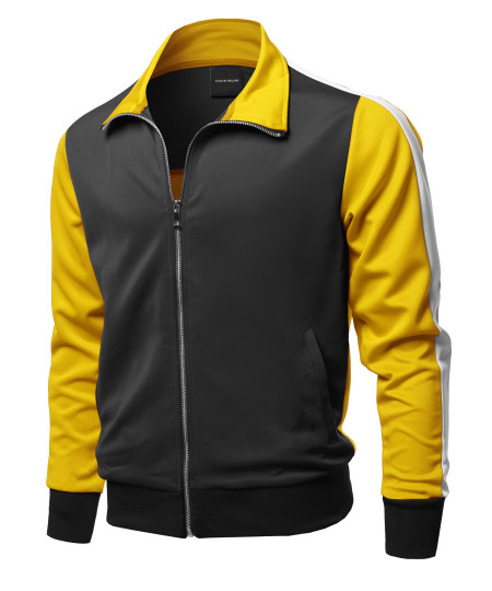 Men's Casual Premium Quality Shoulder Panel Color Block Zip-Up Track Jacket