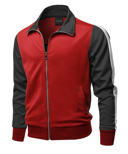 Men's Casual Premium Quality Shoulder Panel Color Block Zip-Up Track Jacket