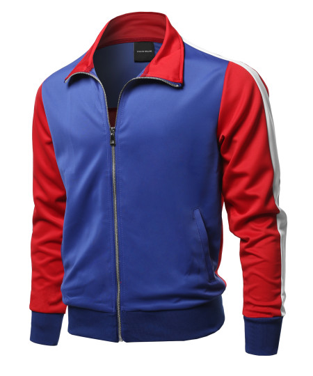 Men's Casual Premium Quality Shoulder Panel Color Block Zip-Up Track Jacket