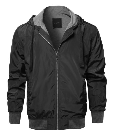 Men's Casual Comfortable Windbreaker Hooded Lightweight Zip Up Jacket