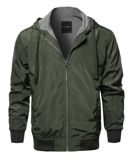 Men's Casual Comfortable Windbreaker Hooded Lightweight Zip Up Jacket