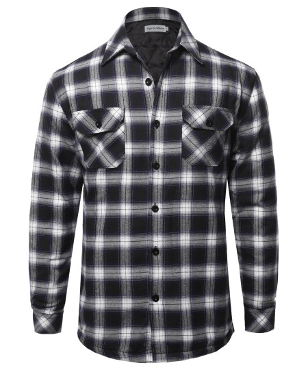 Men's Casual Plaid Flannel quilted Button Jacket