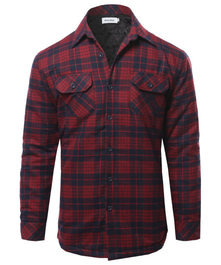Men's Casual Plaid Flannel quilted Button Jacket
