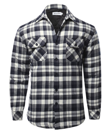 Men's Casual Plaid Flannel quilted Button Jacket