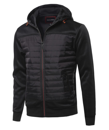 Men's Reverse coil color zipper Fleece lining padded Jacket