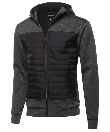 Men's Reverse coil color zipper Fleece lining padded Jacket