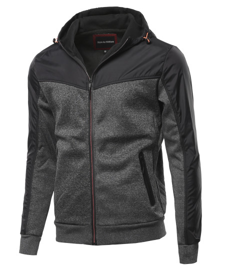 Men's Reverse coil color zipper Fleece lining padded Jacket