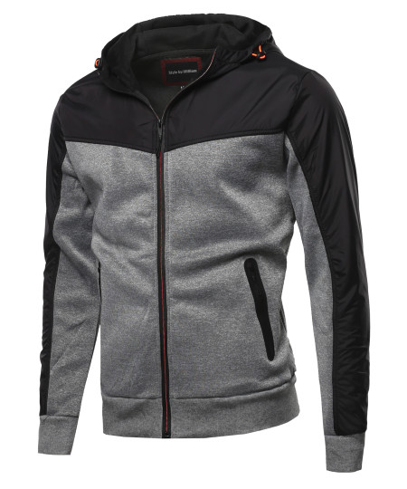 Men's Reverse coil color zipper Fleece lining padded Jacket