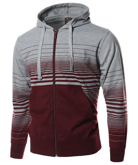 Men's Casual Stripe Zip Up Kangaroo Hoodie Jacket