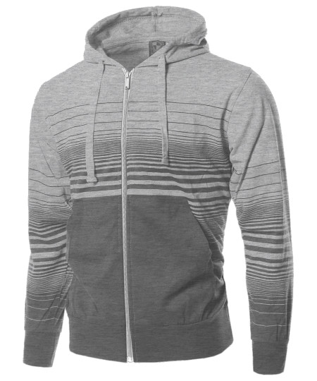 Men's Casual Stripe Zip Up Kangaroo Hoodie Jacket