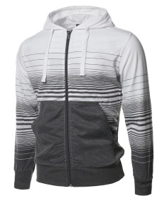 Men's Casual Stripe Zip Up Kangaroo Hoodie Jacket