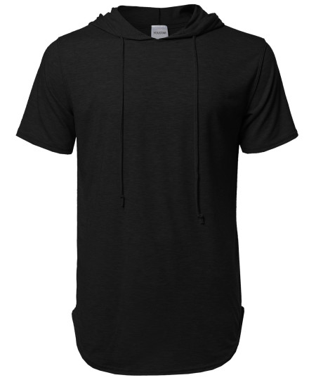 Men's Short Sleeves Long Lined Drawstring Hoodie