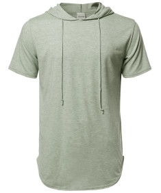 Men's Short Sleeves Long Lined Drawstring Hoodie