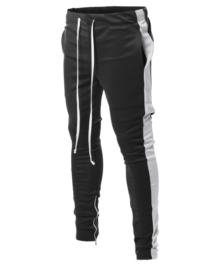 Men's Side Panel Long Length Drawstring Ankle Zipper Track Pants