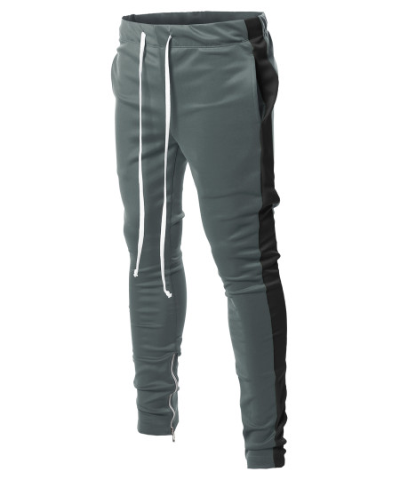 Men's Side Panel Long Length Drawstring Ankle Zipper Track Pants