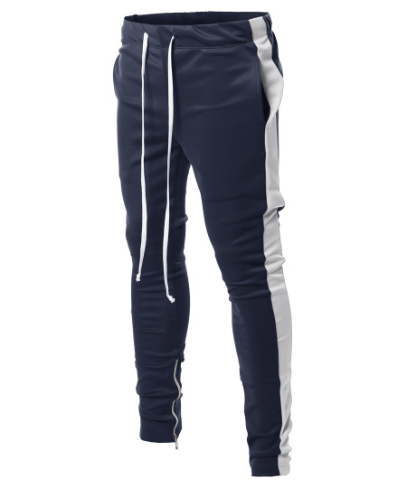 Men's Side Panel Long Length Drawstring Ankle Zipper Track Pants