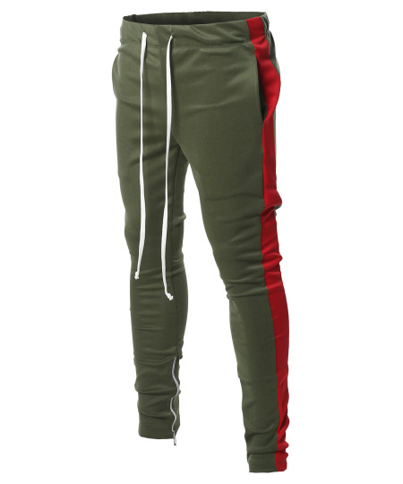 Men's Side Panel Long Length Drawstring Ankle Zipper Track Pants