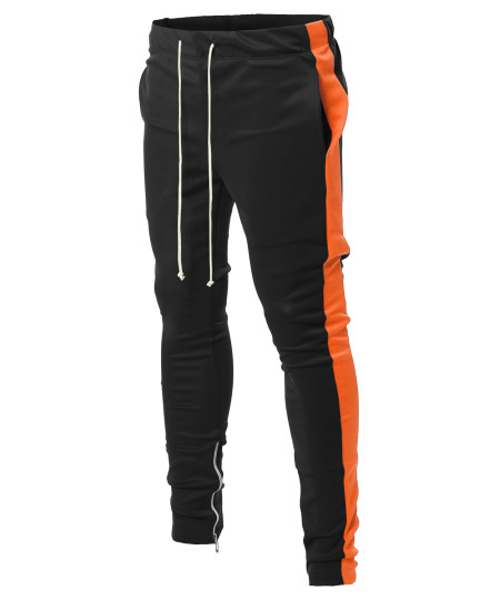 Men's Side Panel Long Length Drawstring Ankle Zipper Track Pants