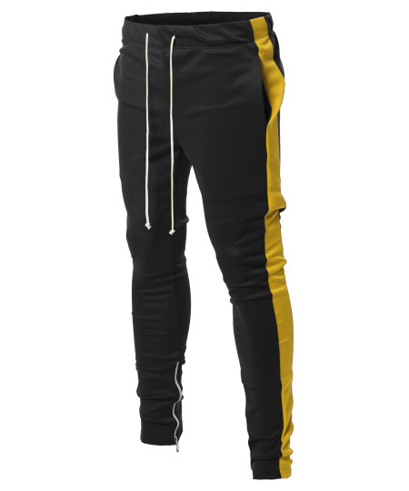 Men's Side Panel Long Length Drawstring Ankle Zipper Track Pants