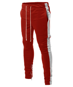 Men's Side Panel Long Length Drawstring Ankle Zipper Track Pants