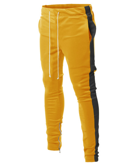 Men's Side Panel Long Length Drawstring Ankle Zipper Track Pants