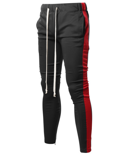 Men's Casual Side Panel Long Length Drawstring Ankle Zipper Track Pants