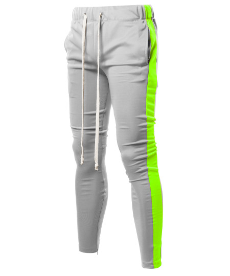 Men's Casual Side Panel Long Length Drawstring Ankle Zipper Track Pants