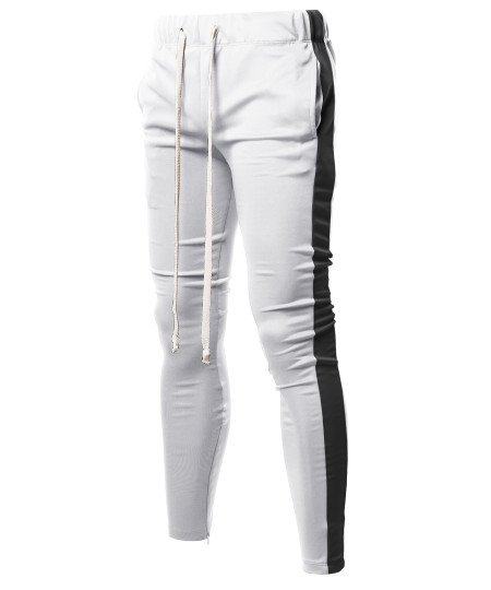 Men's Casual Side Panel Long Length Drawstring Ankle Zipper Track Pants