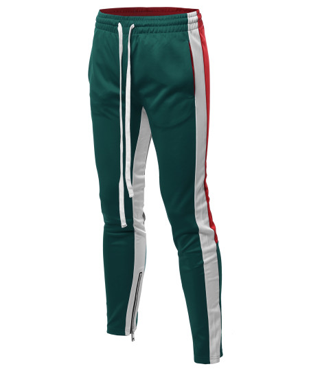 Men's Casual Side Panel Color Block Long Length Drawstring Ankle Zipper Track Pants