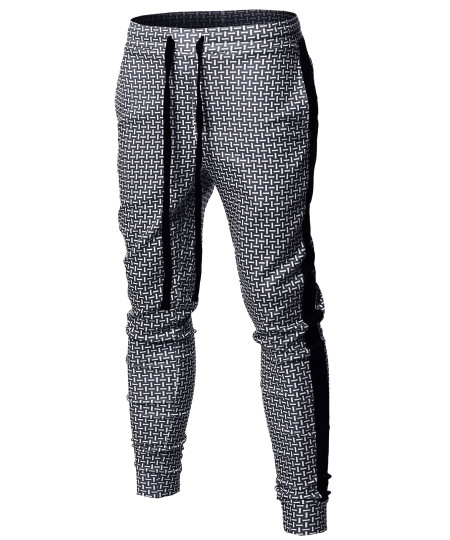 Men's Casual Side Panel Print Drawstring Two Back Pockets Track Pants