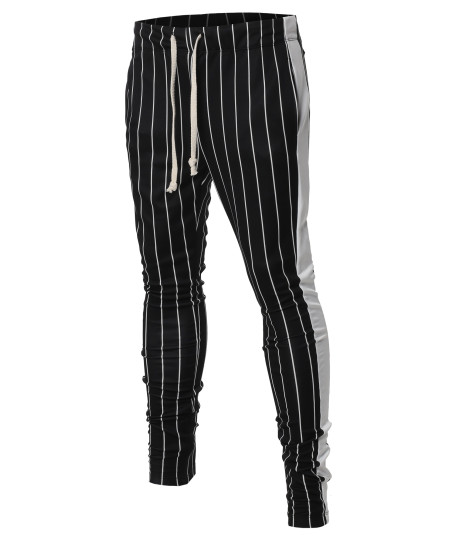 Men's Casual Side Panel Pin Stripe Drawstring Ankle Zipper Track Pants