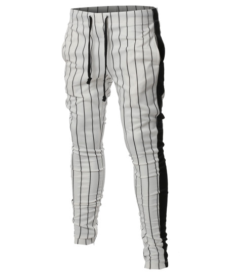 Men's Casual Side Panel Pin Stripe Drawstring Ankle Zipper Track Pants
