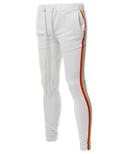 Men's Casual Side Rainbow Panel Taped Ankle Zipper Track Pants