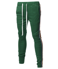 Men's Casual Side Rainbow Panel Taped Drawstring Track Pants