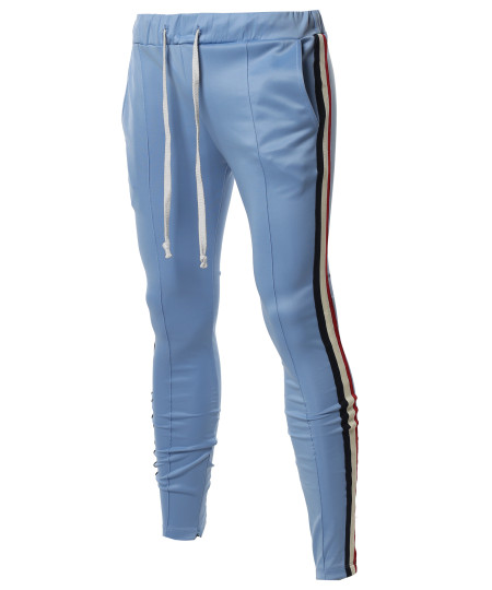 Men's Casual 3 Lined Zipper with Taped Ankle Zipper Track Pants