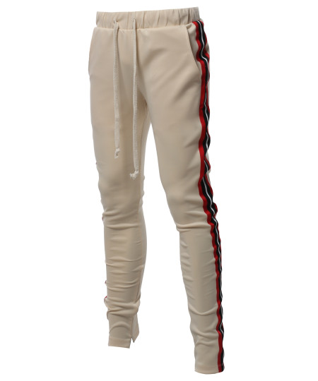 Men's Casual Side Panel Long Length Drawstring Ankle Zipper Track Pants